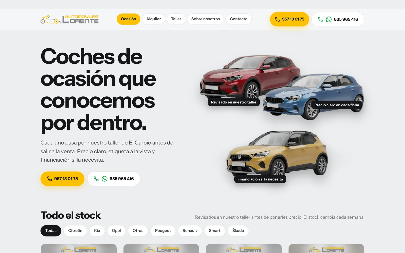 La web de Automóviles Lorente en un portátil.