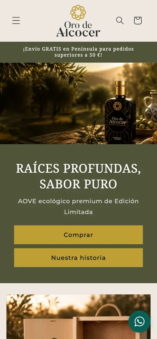 La web de Oro de Alcocer en un móvil.